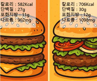 빅맥과 와퍼 영양성분 비교